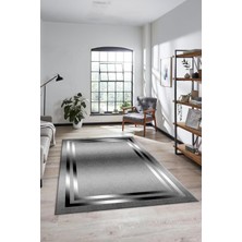 Evdeya Sade Düz Renk Çerçeveli Yıkanabilir Modern Yolluk Salon Halısı, Çerçeveli-39-Gri,