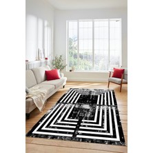 Evdeya Yeni Tarz Çerçeve Desenli Modern Yıkanabilir Yolluk Mutfak Salon Halısı, Çerçeveli-15-Siyah,