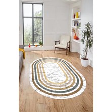 Evdeya Şık Tasarım Yıkanabilir Kaymaz Çerçeveli Yolluk Oval Salon Halısı, O-Çerçeveli-41-Renkli,
