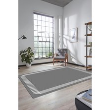 Evdeya Dijital Baskılı Kaymaz Yıkanabilir Modern Sade Çerçeveli Yolluk Salon Halısı, Çerçeveli-45-Gri,