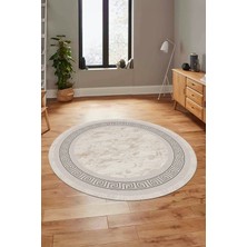 Evdeya Sade Çerçeve Desen Yıkanabilir Kaymaz Yolluk Mutfak Yuvarlak Salon Halısı, Y-Çerçeveli-28-Krem,