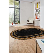 Evdeya Dijital Kaymaz Yıkanabilir Çerçeveli Ince Oval Yolluk Mutfak Salon Halısı, O-Çerçeveli-48-Antrasit,