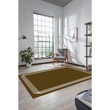 Evdeya Dijital Baskılı Kaymaz Yıkanabilir Modern Sade Çerçeveli Yolluk Salon Halısı, Çerçeveli-45-Kahve,