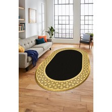 Evdeya Dijital Kaymaz Yıkanabilir Şık Çerçeveli Yolluk Mutfak Oval Salon Halısı, O-Çerçeveli-29-Siyah,