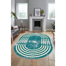 Evdeya Yeni Tarz Çerçeve Desen Modern Yıkanabilir Yolluk Mutfak Oval Salon Halısı, O-Çerçeveli-15-Turkuaz,
