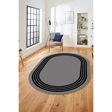 Evdeya Dijital Kaymaz Taban Yıkanabilir Klasik Çerçeveli Oval Mutfak Salon Halısı, O-Çerçeveli-07-Gri,