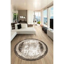 Evdeya Sade Çerçeve Desen Modern Yıkanabilir Yolluk Mutfak Yuvarlak Salon Halısı, Y-Çerçeveli-14-Kahve,