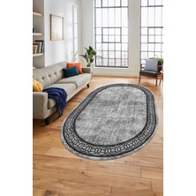 Evdeya Çerçeveli Zincir Desen Yıkanabilir Kaymaz Yolluk Mutfak Oval Salon Halısı, O-Çerçeveli-31-Gri,