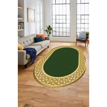 Evdeya Dijital Kaymaz Yıkanabilir Şık Çerçeveli Yolluk Mutfak Oval Salon Halısı, O-Çerçeveli-29-Yeşil,