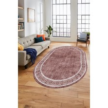 Evdeya Çerçeveli Zincir Desen Yıkanabilir Kaymaz Yolluk Mutfak Oval Salon Halısı, O-Çerçeveli-31-Pembe,