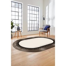Evdeya Klasik Tasarım Çerçeve Desenli Modern Yıkanabilir Mutfak Oval Salon Halısı, O-Çerçeveli-11-Kahve,