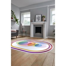 Evdeya Modern Çerçeve Desen Yıkanabilir Kaymaz Yolluk Mutfak Oval Salon Halısı, O-Çerçeveli-24-Renkli,