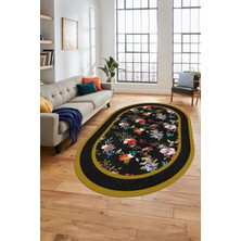 Evdeya Çiçekli Çerçeve Desen Yıkanabilir Kaymaz Yolluk Mutfak Oval Salon Halısı, O-Çerçeveli-27-Renkli,