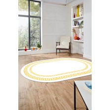 Evdeya Dijital Kaymaz Yıkanabilir Çerçeveli Oval Yolluk Mutfak Salon Halısı, O-Çerçeveli-47-Beyaz,