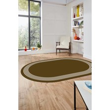 Evdeya Dijital Kaymaz Yıkanabilir Modern Sade Çerçeveli Oval Yolluk Salon Halısı, O-Çerçeveli-45-Kahve,