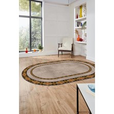 Evdeya Dijital Kaymaz Yıkanabilir Çerçeveli Ince Oval Yolluk Mutfak Salon Halısı, O-Çerçeveli-48-Kahve-,