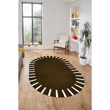 Evdeya Şık Tasarım Yıkanabilir Kaymaz Çerçeveli Yolluk Mutfak Oval Salon Halısı, O-Çerçeveli-40-Kahve,