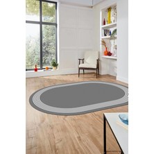 Evdeya Dijital Kaymaz Yıkanabilir Modern Sade Çerçeveli Oval Yolluk Salon Halısı, O-Çerçeveli-45-Gri,