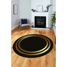 Evdeya Sade Düz Renk Çerçeveli Yıkanabilir Modern Yolluk Yuvarlak Salon Halısı, Y-Çerçeveli-38-Gold-,