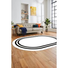 Evdeya Sade Düz Renk Çerçeveli Yıkanabilir Modern Yolluk Mutfak Oval Salon Halısı, O-Çerçeveli-38-Beyaz,