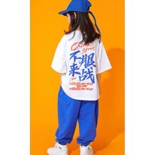 Kids Face Özel Tasarım Graffiti Sırt Baskılı Sokak Stili Hip  Hop Kısa Kollu  Yazlık Kız Çocuk Eşofman Takımı