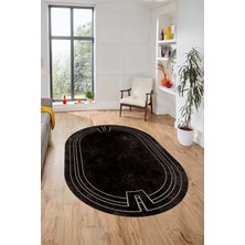 Evdeya Zarif Tasarım Yıkanabilir Kaymaz Çerçeveli Oval Yolluk Mutfak Salon Halısı, O-Çerçeveli-43-Vizon,