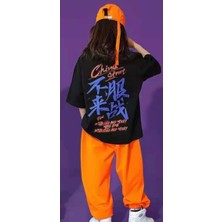 Kids Face Özel Tasarım Graffiti Sırt Baskılı Sokak Stili Hip Hop Kısa Kollu Yazlık Kız Çocuk  Eşofman Takımı