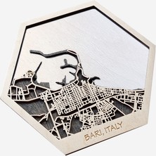 Zmapdesign Istediğiniz Yerin Altıgen Ahşap Şehir Haritası, Magnet / Duvar Süsü Kombin (Beyaz)