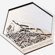 Zmapdesign Istediğiniz Yerin Altıgen Ahşap Şehir Haritası, Magnet / Duvar Süsü Kombin (Beyaz)