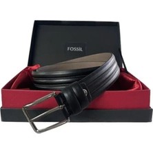 Fossil Desenli Siyah Klasik 3,5 cm Erkek Kemeri