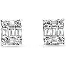 Engingold Pırlantalı Baget Taşlı Minimal Küpe