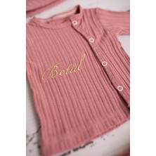 Tinykiddesign Kişiye Özel Isimli Zıbın Seti Yeni Doğan Hediyelik Bebek Zıbın Seti 5 Parça Toz Pembe0-3 Ay