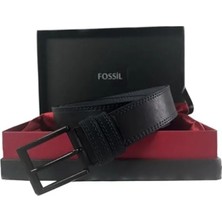 Fossil Siyah Çift Dikiş Sunii Deri 4 cm Erkek Kemeri