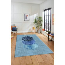 Evdeya Dijital Baskılı Kaymaz Taban Yıkanabilir Modern Yolluk Mutfak Salon Halısı Modern-01-Mavi