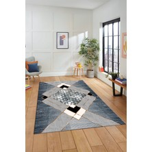 Evdeya Şık Tasarım Modern Desenli Dijital Kaymaz Yıkanabilir Yolluk Mutfak Salon Halısı Modern-12-Mavi