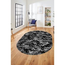Evdeya Baskılı Kaymaz Taban Yıkanabilir Renkli Modern Yolluk Mutfak Oval Salon Halısı O-Modern-02-Gri