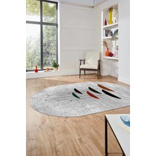 Evdeya Baskılı Kaymaz Taban Yıkanabilir Modern Oval Yolluk Mutfak Salon Halısı O-MODERN-112-GRİ