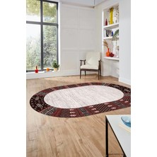 Evdeya Etnik Baskılı Kaymaz Taban Yıkanabilir Oval Yolluk Mutfak Salon Halısı O-MODERN-119-PEMBE