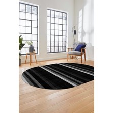 Evdeya Modern Kilim Desen Dijital Kaymaz Yıkanabilir Oval Yolluk Mutfak Salon Halısı O-Modern-25-Antrasit