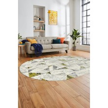 Evdeya Modern Desen Özel Tasarım Dijital Kaymaz Yıkanabilir Oval Yolluk Salon Halısı O-Modern-82-Yeşil