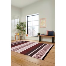 Evdeya Modern Kilim Desenli Dijital Kaymaz Yıkanabilir Yolluk Mutfak Salon Halısı Modern-18-Bordo