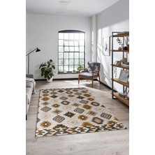 Evdeya Etnik Baskılı Kaymaz Taban Yıkanabilir Modern Yolluk Salon Halısı Modern-99-Kahve