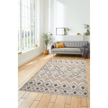 Evdeya Baskılı Kaymaz Yıkanabilir Şık Kilim Desen Yolluk Mutfak Halısı Salon Halısı Modern-67-Bej