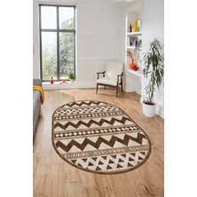 Evdeya Kilim Desen Baskılı Kaymaz Taban Yıkanabilir Modern Oval Yolluk Salon Halısı O-MODERN-105-KAHVE