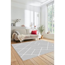 Evdeya Baskılı Kaymaz Yıkanabilir Çizgili Modern Yolluk Mutfak Halısı Salon Halısı Modern-58-Gri