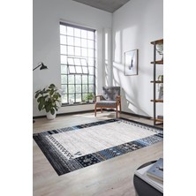 Evdeya Etnik Baskılı Kaymaz Taban Yıkanabilir Yolluk Mutfak Salon Halısı MODERN-119-MAVİ