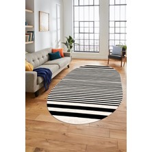 Evdeya Baskılı Kaymaz Yıkanabilir Sade Modern Oval Yolluk Mutfak Halısı Salon Halısı O-Modern-63-Siyah