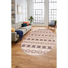 Evdeya Baskılı Kaymaz Yıkanabilir Kilim Desen Oval Yolluk Mutfak Halısı Salon Halısı O-Modern-64-Bordo