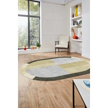Evdeya Baskılı Kaymaz Taban Yıkanabilir Modern Şık Oval Yolluk Mutfak Salon Halısı O-MODERN-107-KREM