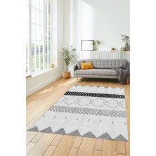 Evdeya Sade Modern Kilim Desenli Dijital Kaymaz Yıkanabilir Yolluk Mutfak Salon Halısı Modern-75-Gri